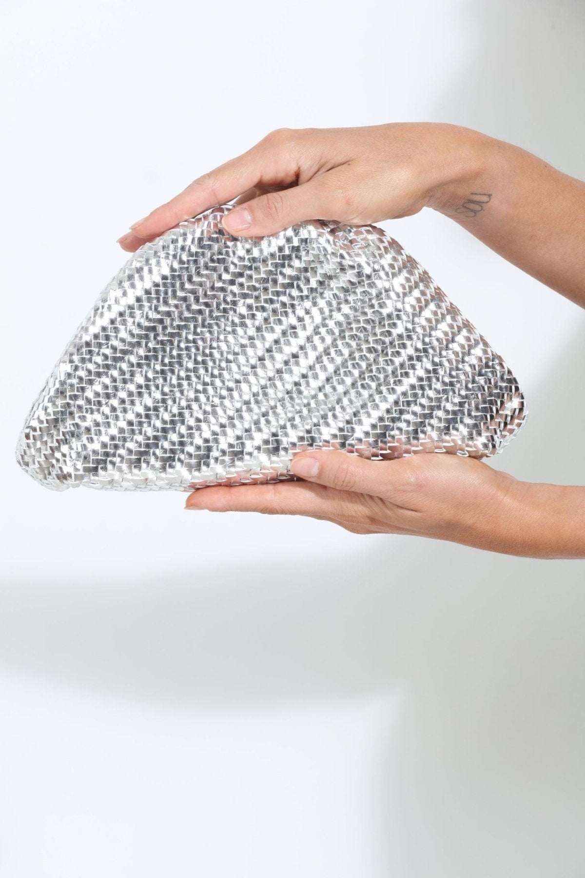 Serena Silver Woven Clutch