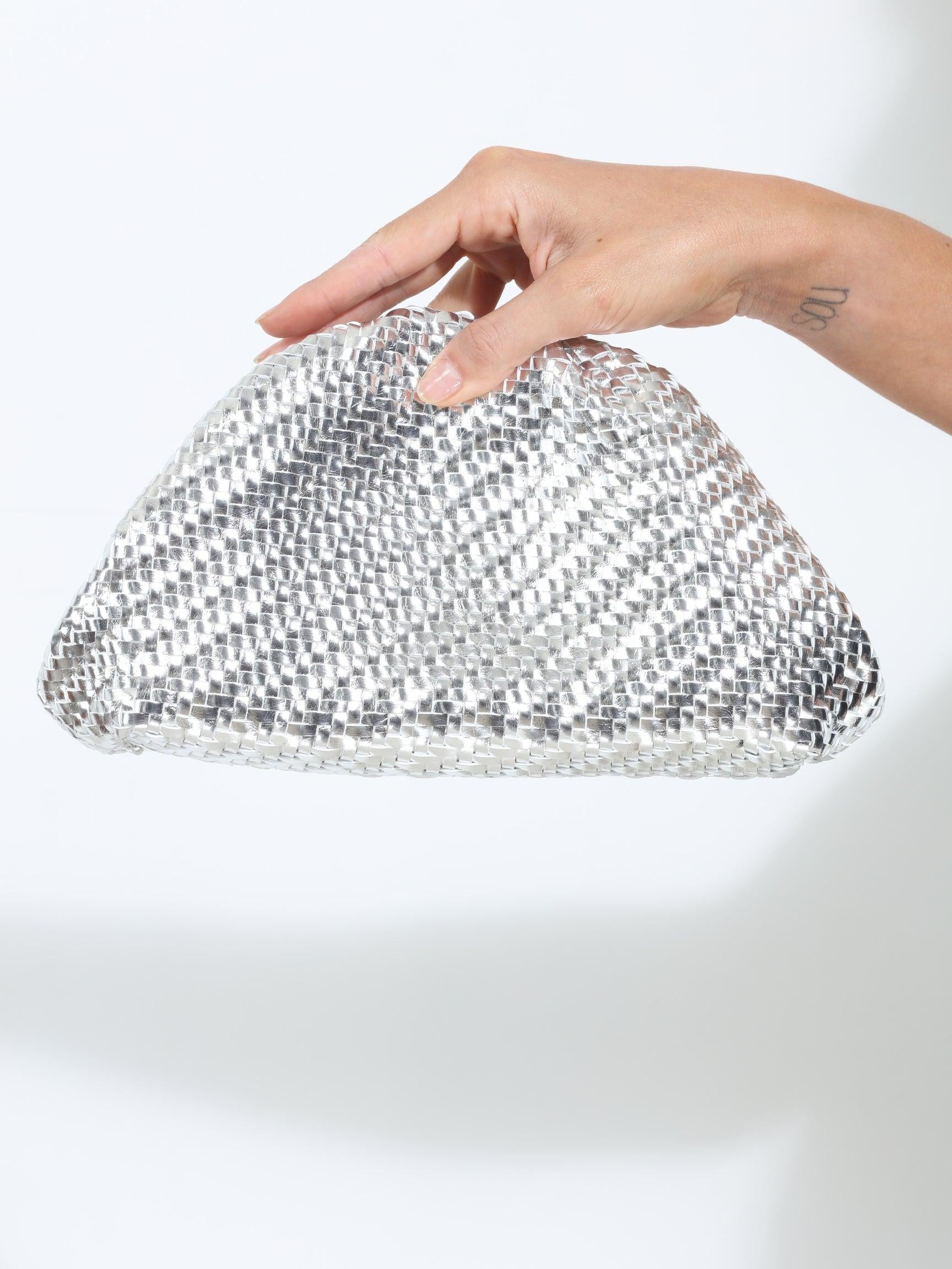 Serena Silver Woven Clutch