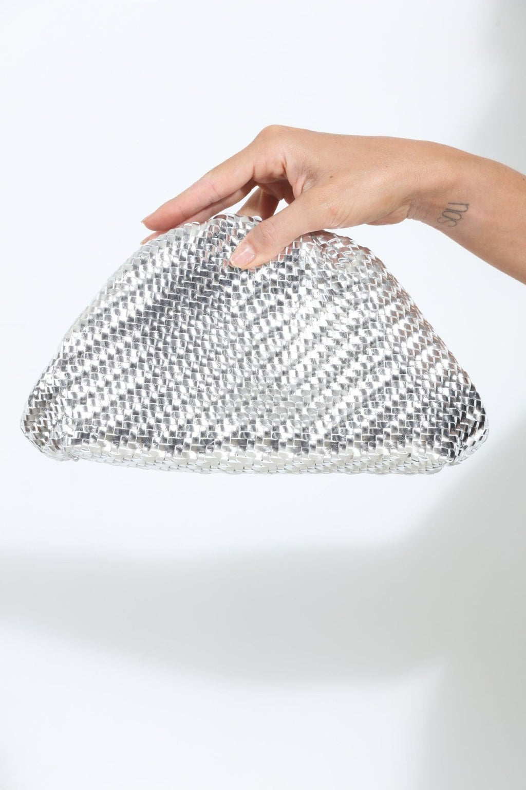 Serena Silver Woven Clutch