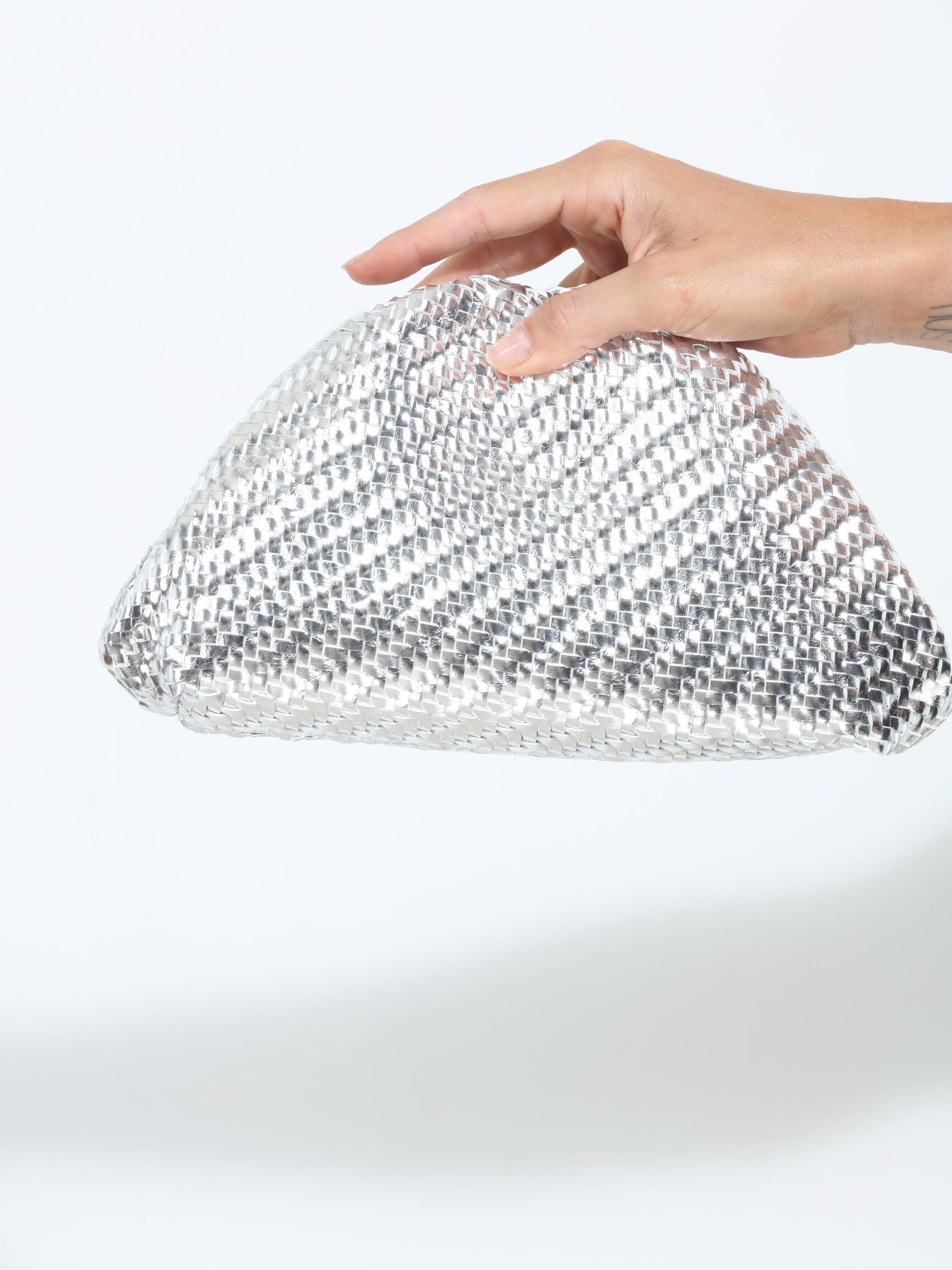 Serena Silver Woven Clutch