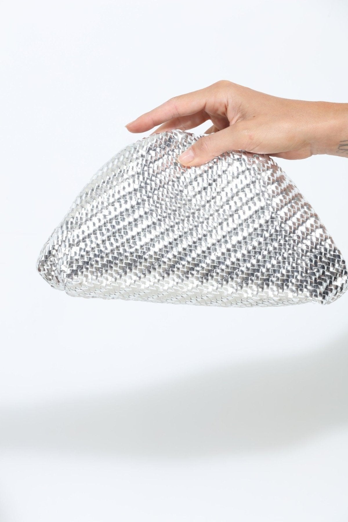 Serena Silver Woven Clutch