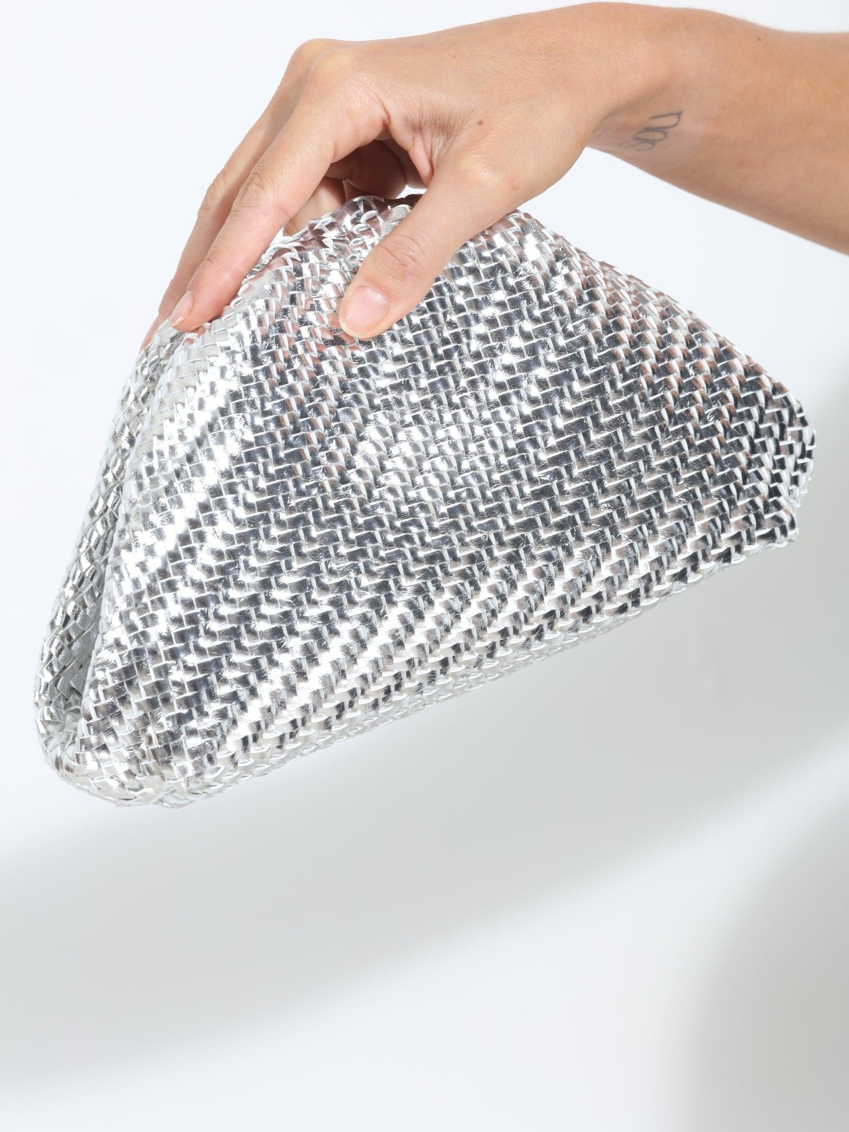 Serena Silver Woven Clutch
