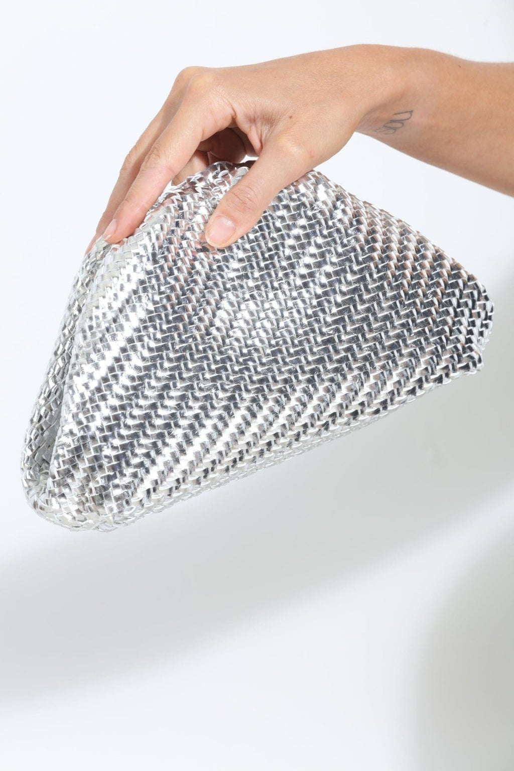 Serena Silver Woven Clutch
