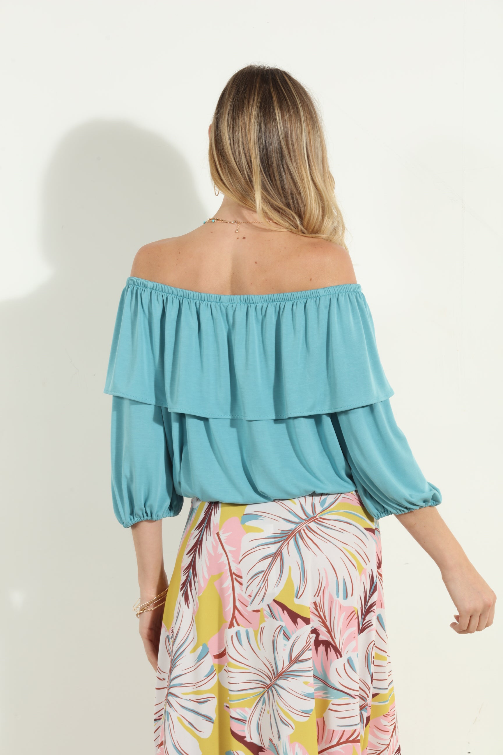 Aqua Cupro OTS Ruffle Top-FINAL SALE