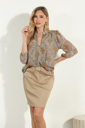 Bellah 3/4 Sleeve Surplice Blouse-FINAL SALE