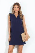 Navy Stretch Collared Ruffle Dress-BEST SELLER