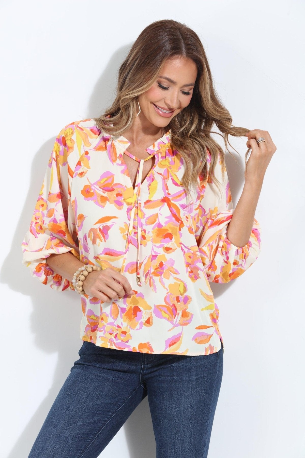 Emilie Split-Neck Blouse-FINAL SALE