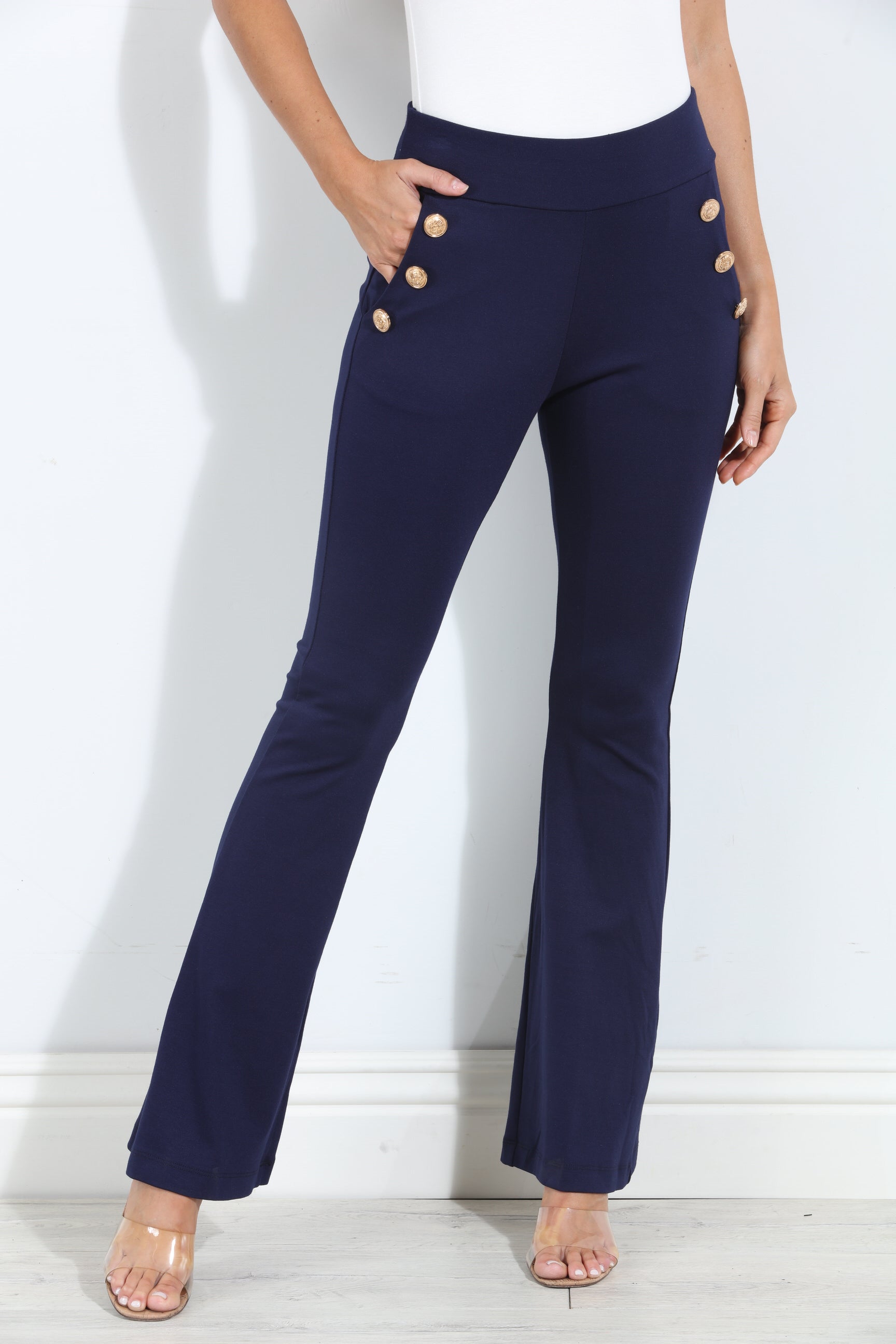 Navy Ponti Button Pants-BEST SELLER