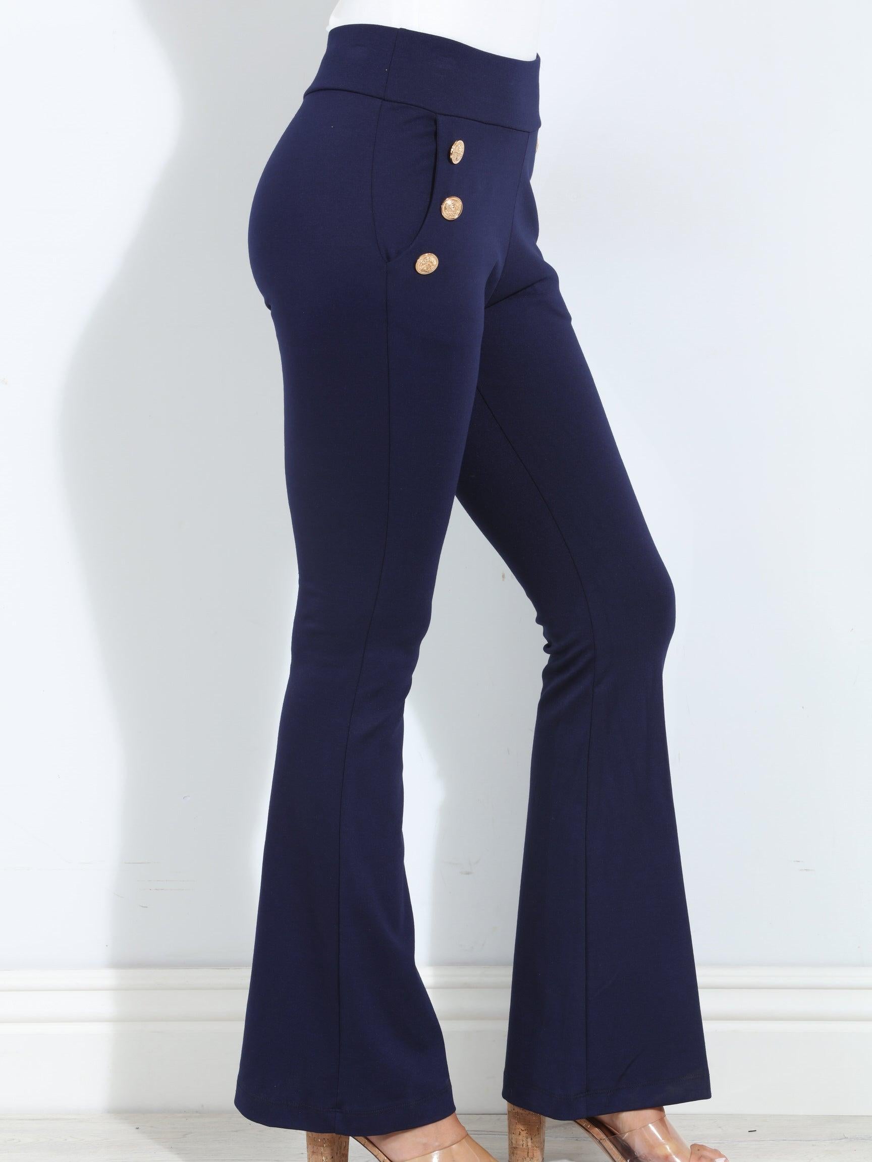 Navy Ponti Button Pants-BEST SELLER