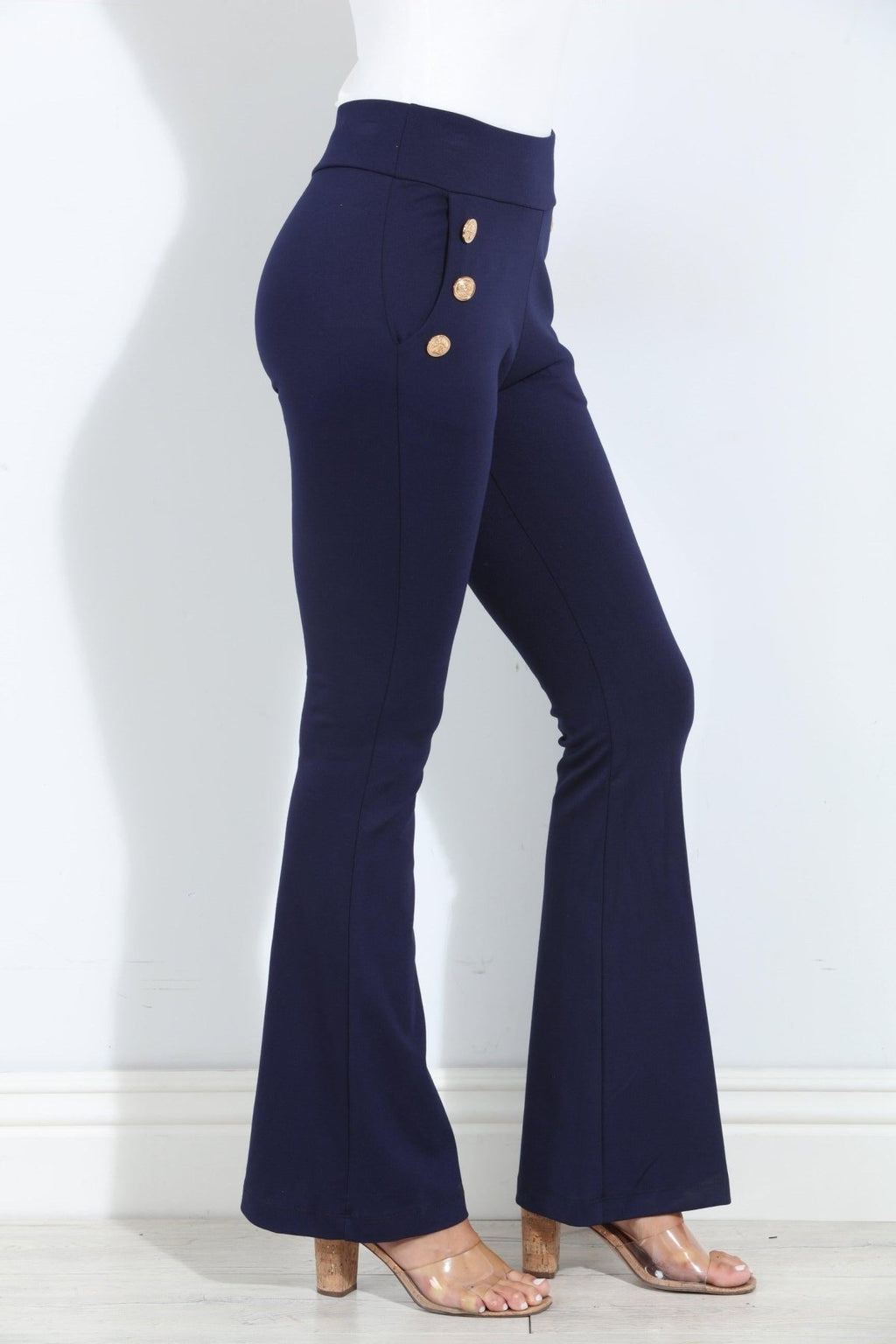 Navy Ponti Button Pants-FINAL SALE