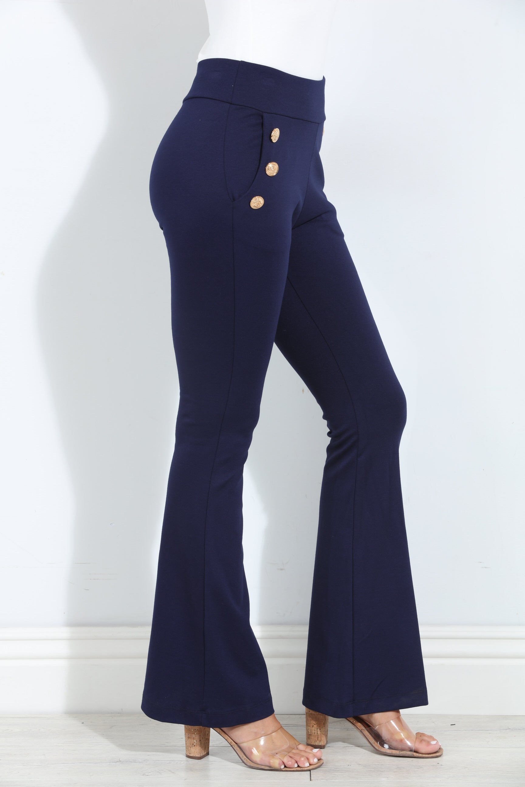 Navy Ponti Button Pants-BEST SELLER