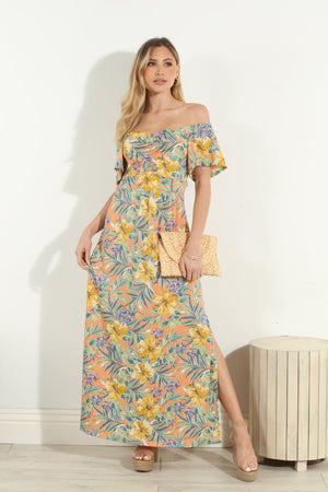 Maui Stretch Off the Shoulder Maxi Dress-FINAL SALE