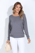 Kelli Grey Stripe Open Back Dolman Top