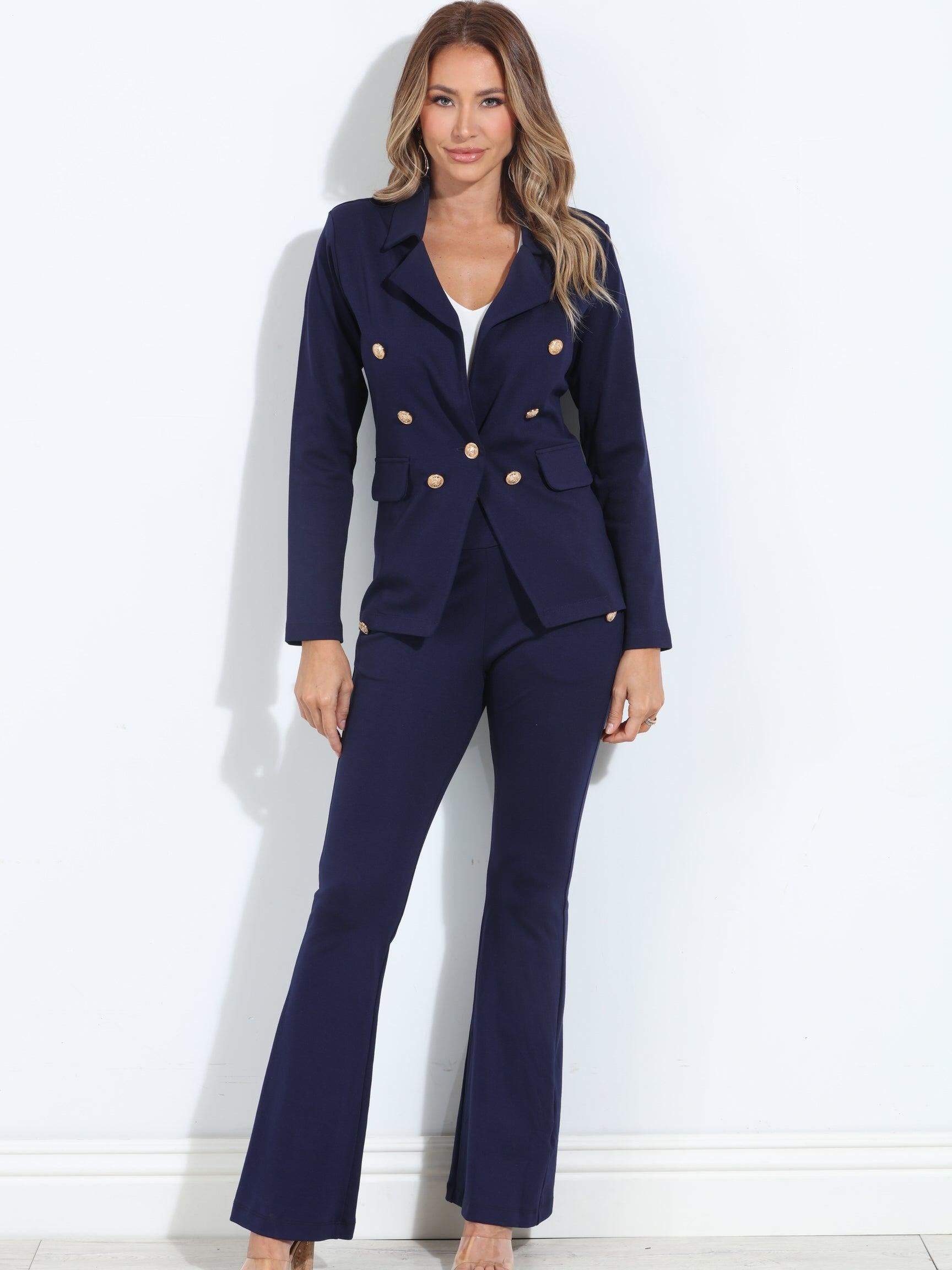 Navy Ponti Button Pants-BEST SELLER