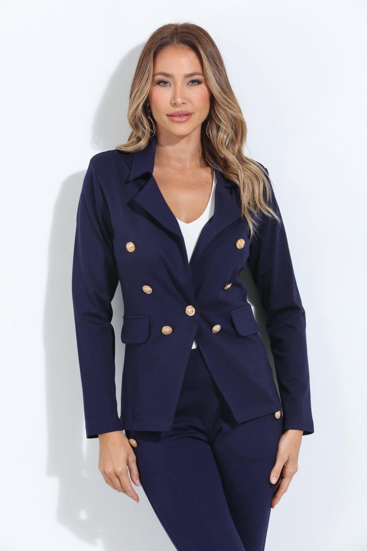 Navy Button Ponti Blazer-BEST SELLER