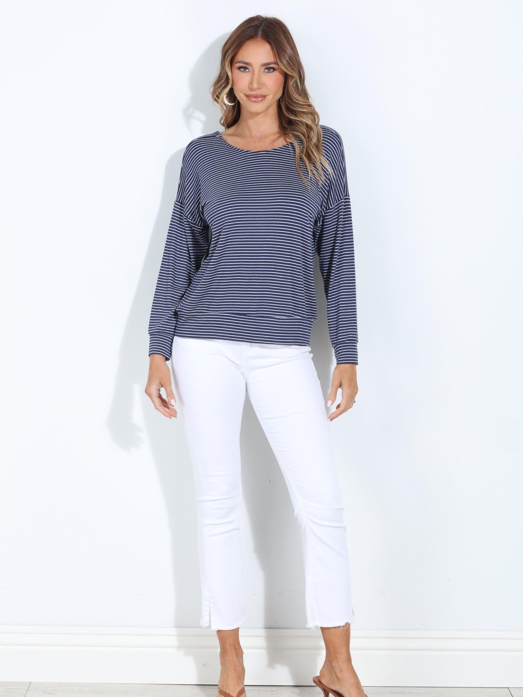 Arlita Navy Stripe Open Back Dolman Top-FINAL SALE