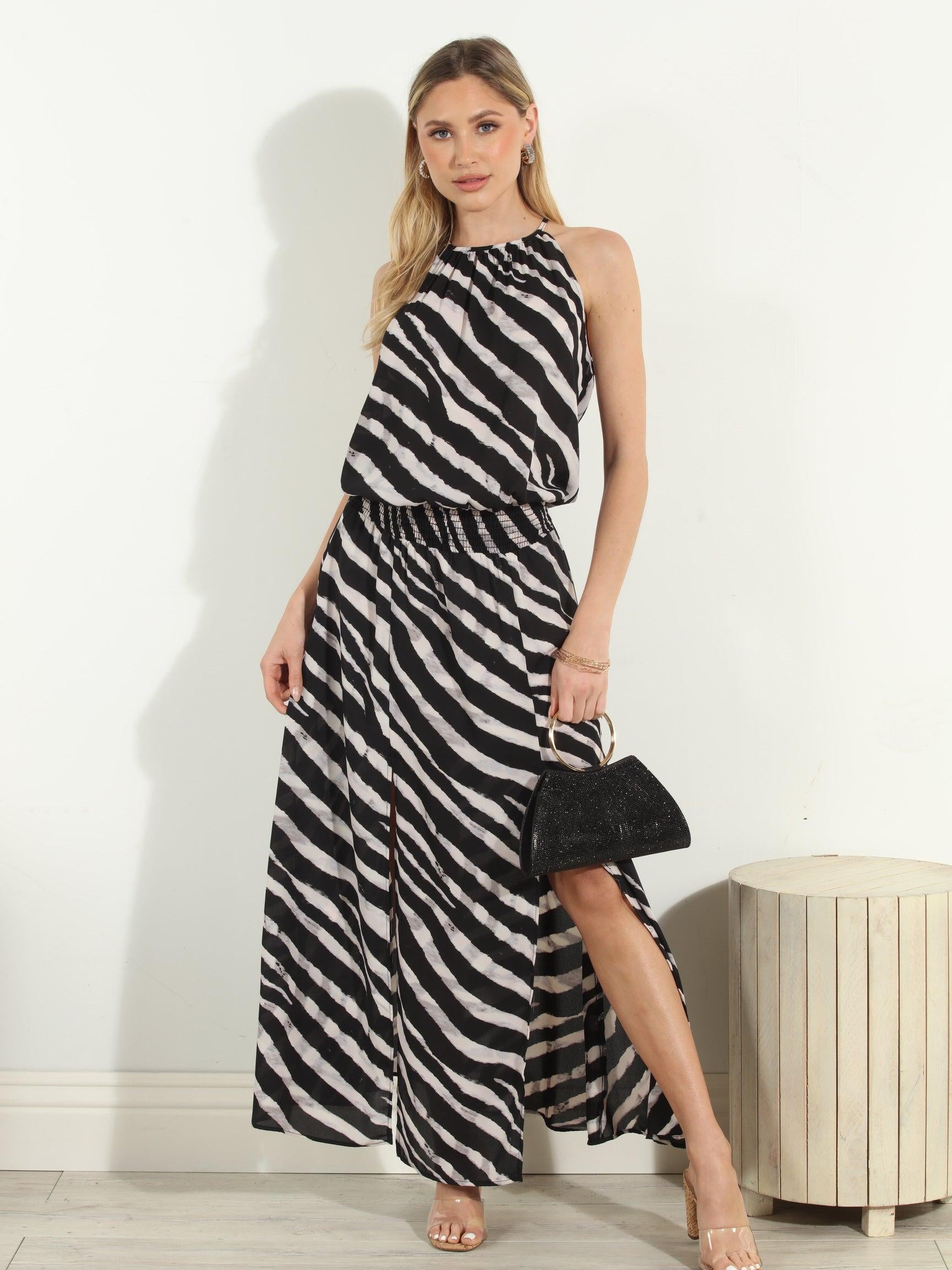 Fletcher Halter Double Slit Midi Dress-FINAL SALE