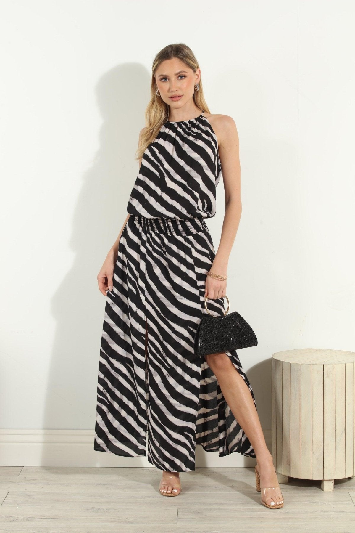 Fletcher Halter Double Slit Midi Dress-FINAL SALE