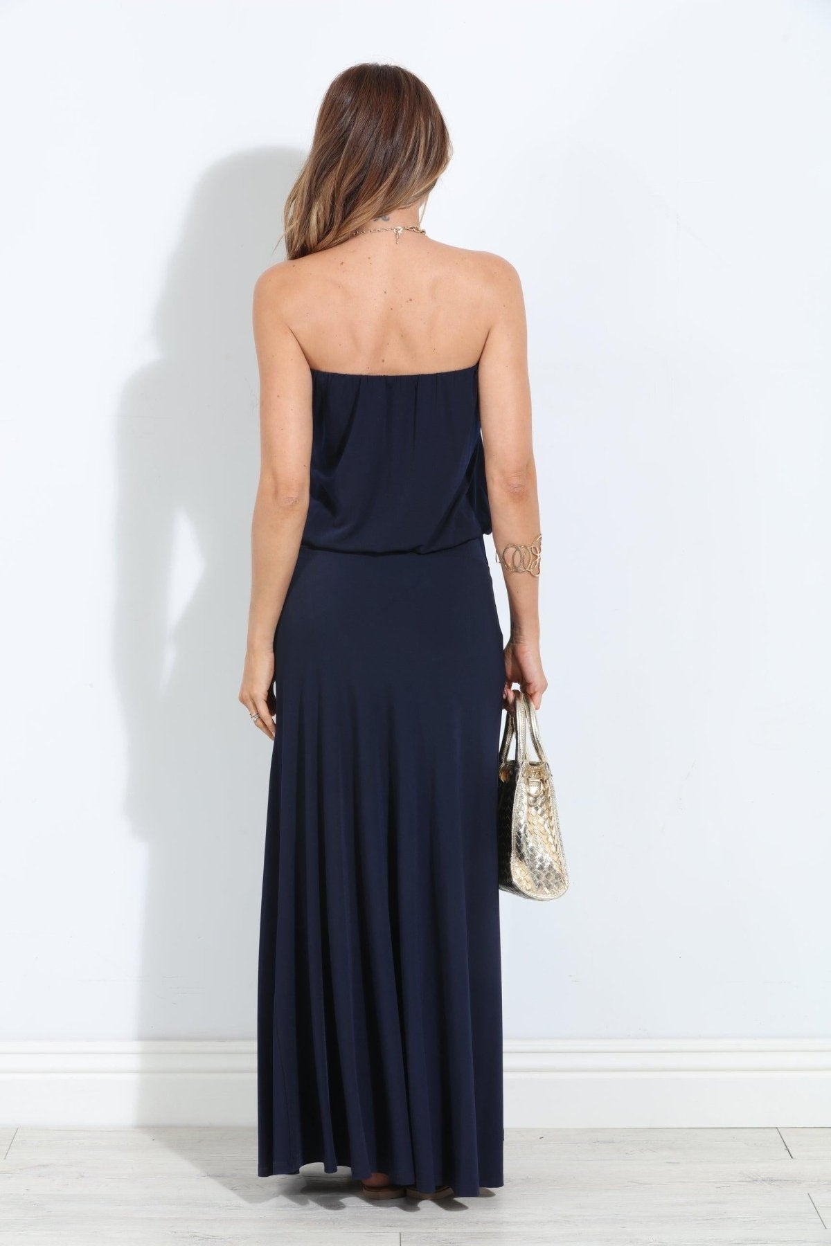 Navy Stretch Strapless Dropwaist Maxi Dress-BEST SELLER