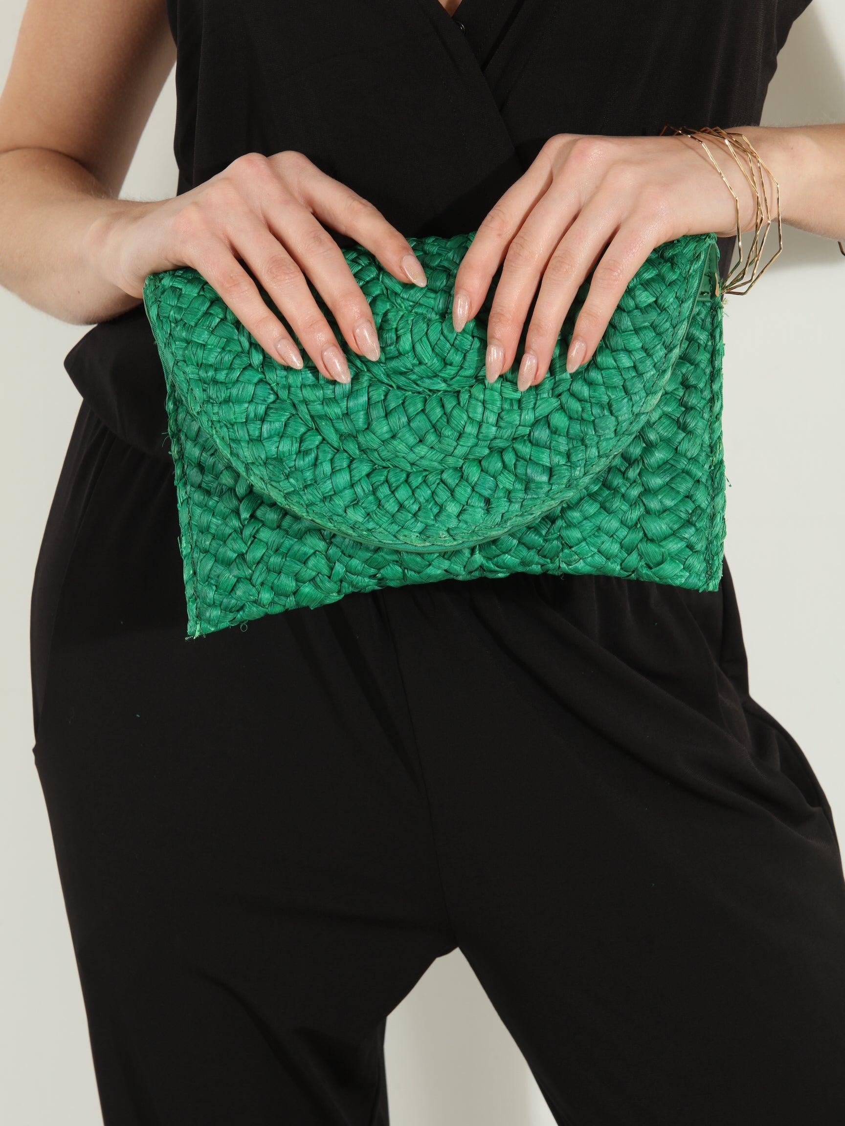 Kelly Green Raffia Clutch-BEST SELLER