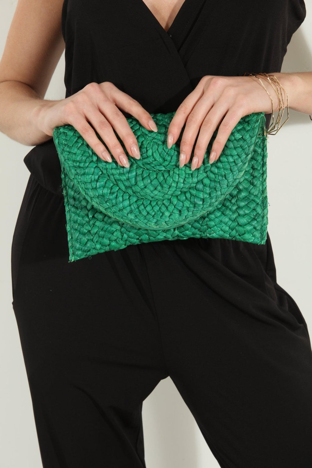 Kelly Green Raffia Clutch-BEST SELLER