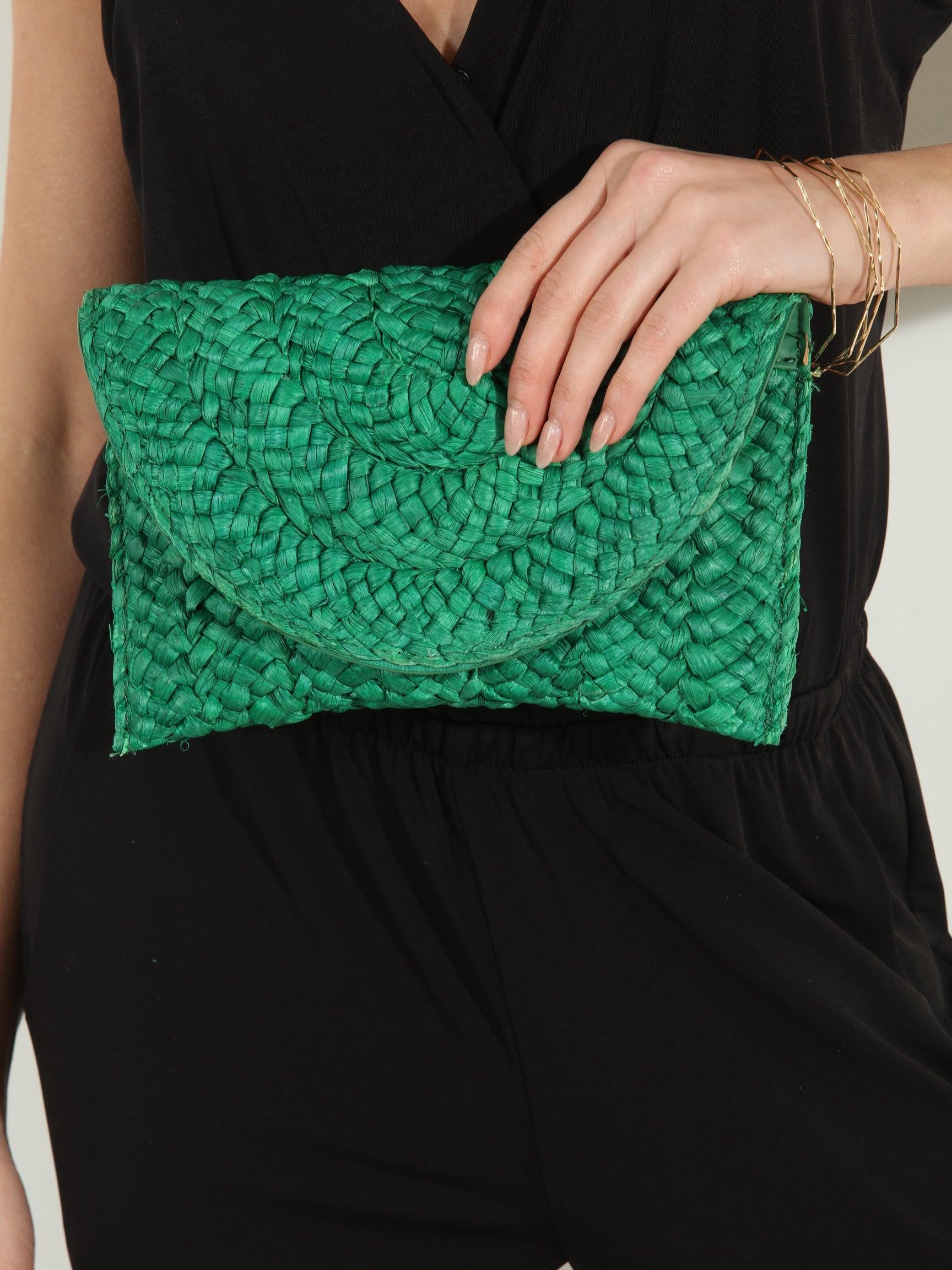 Kelly Green Raffia Clutch-BEST SELLER
