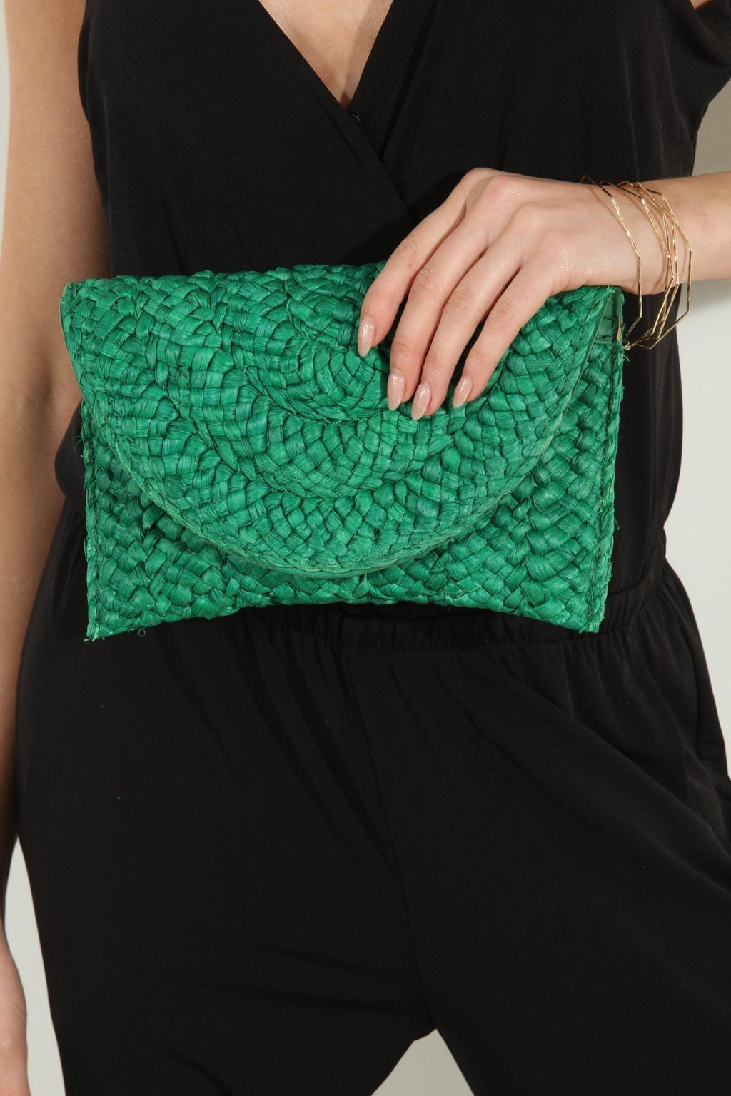Kelly Green Raffia Clutch-BEST SELLER