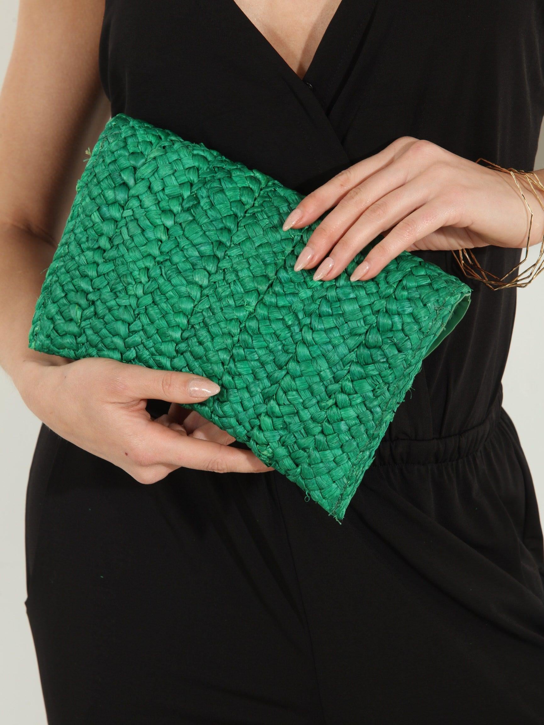 Kelly Green Raffia Clutch-BEST SELLER