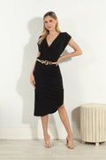 Black Asymmetrical Stretch Shirred Dress