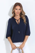 Navy ITY Split Neck Top-FINAL SALE