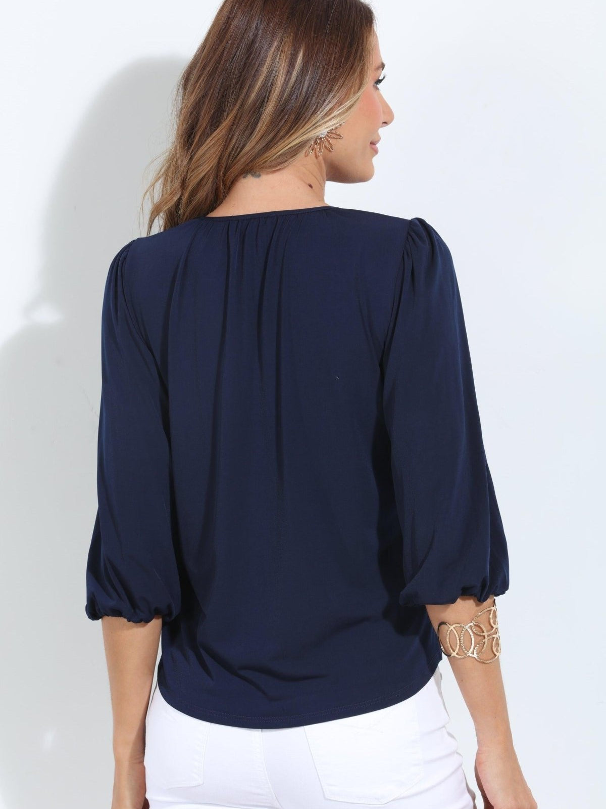 Navy ITY Split Neck Top-BEST SELLER