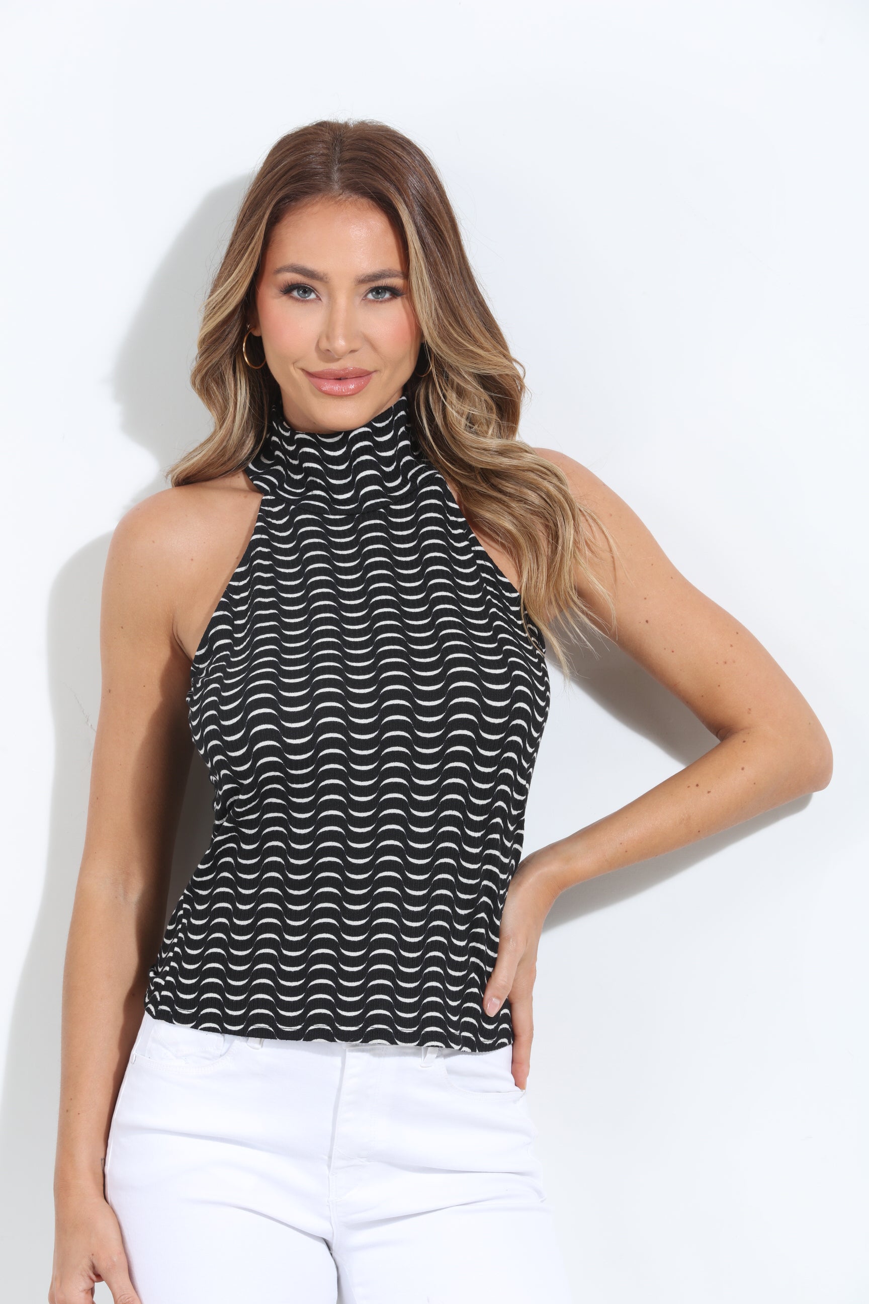 Caroline Ribbed Sleeveless Mock Neck Top