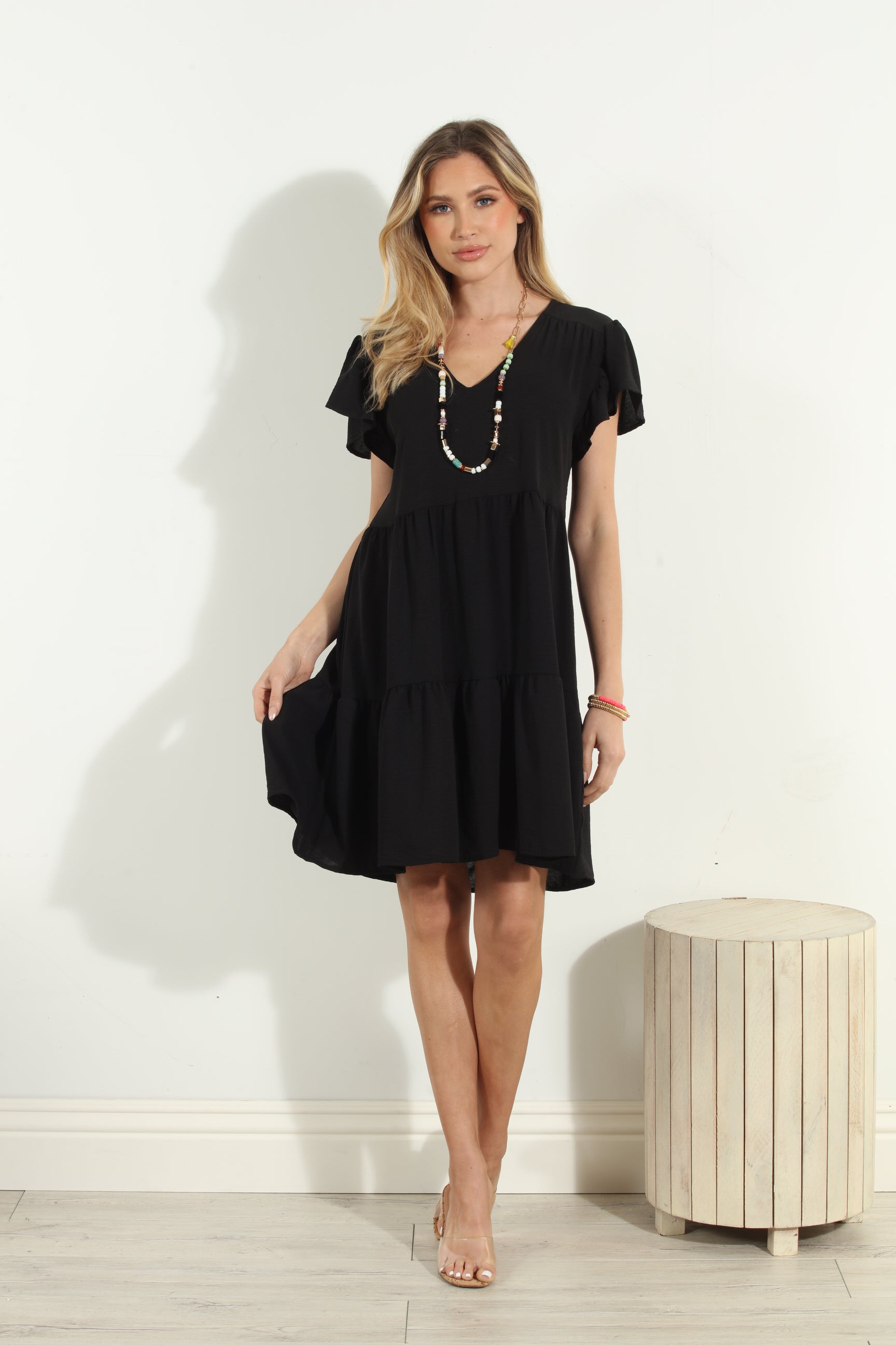 Black Airflow Ruffle Tiered Dress