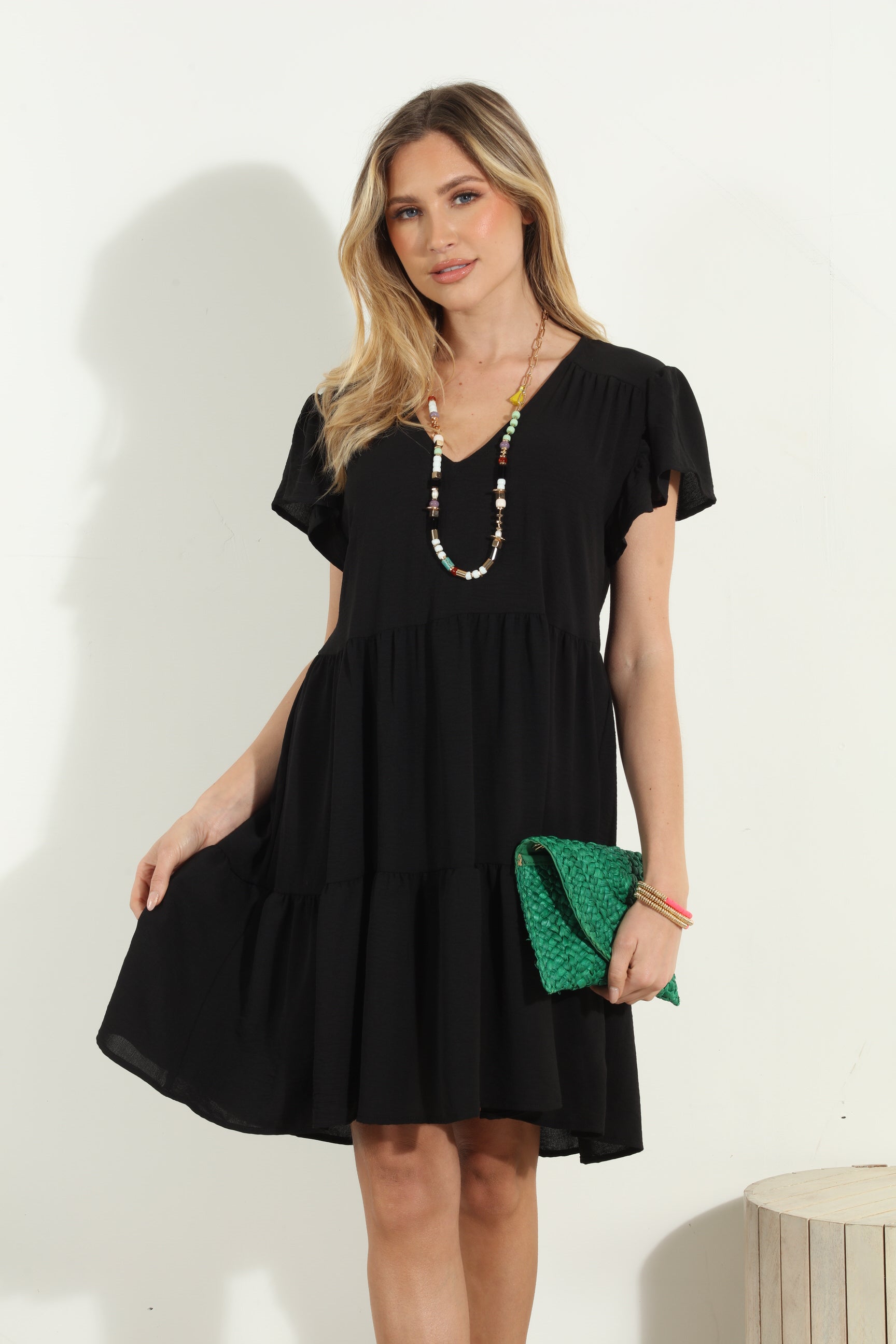 Black Airflow Ruffle Tiered Dress