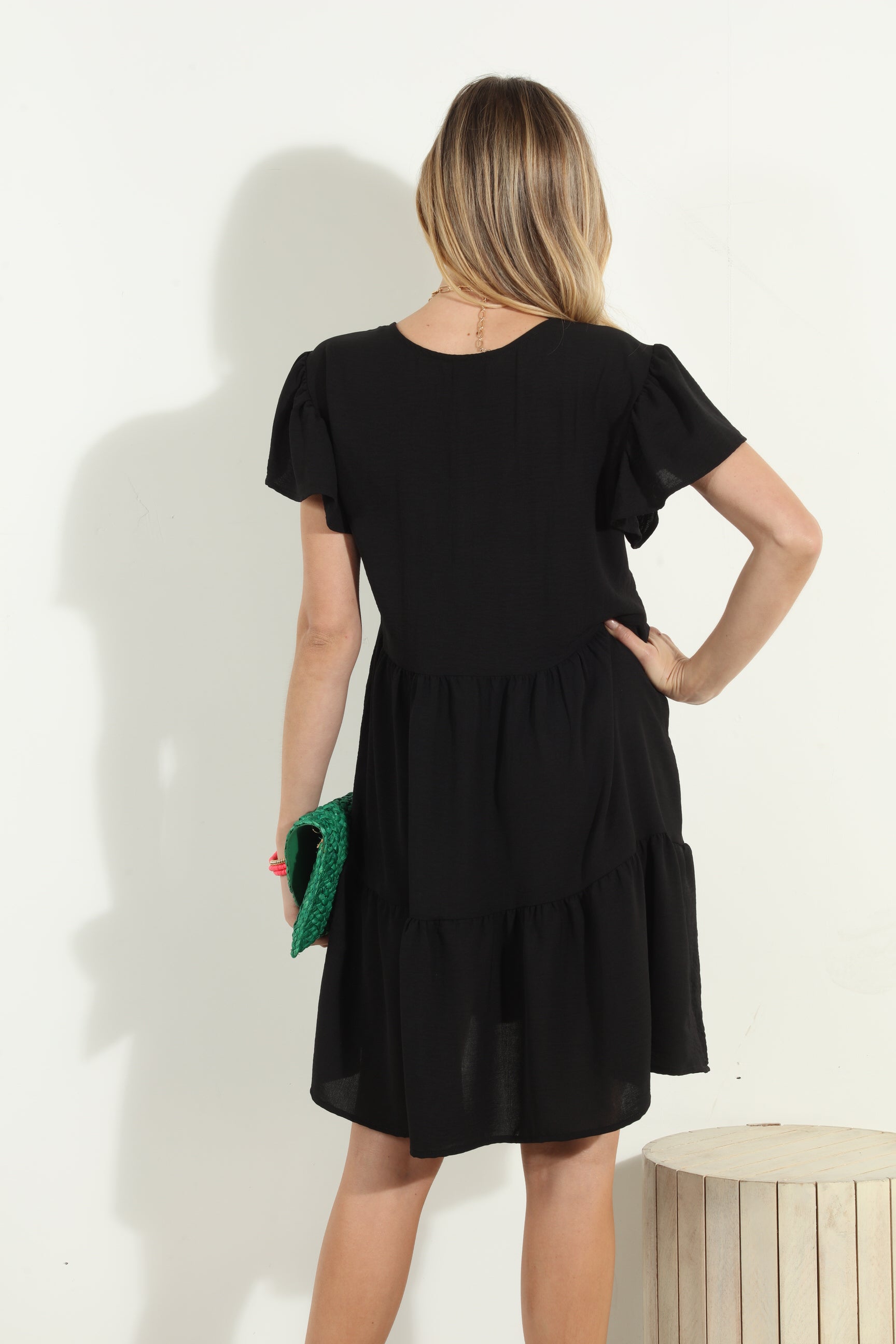 Black Airflow Ruffle Tiered Dress
