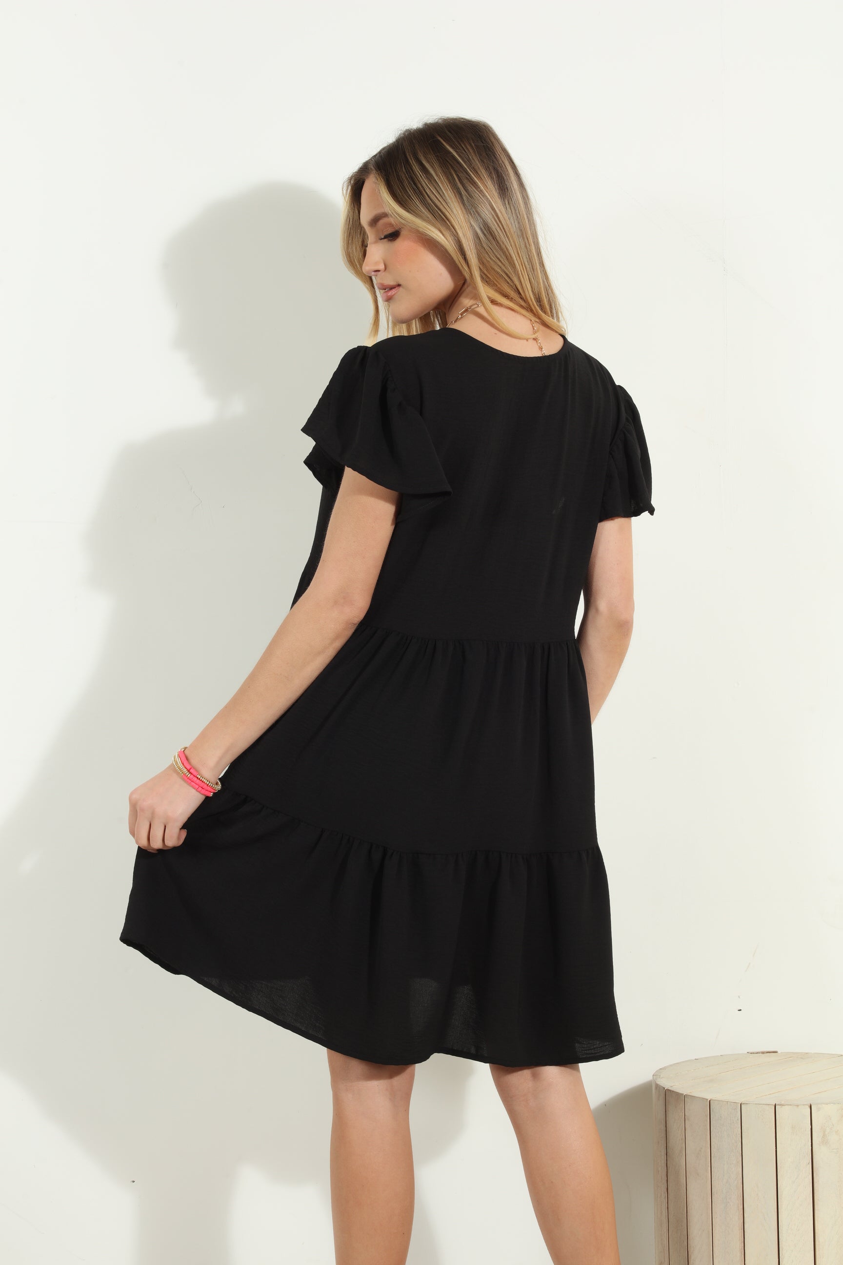 Black Airflow Ruffle Tiered Dress