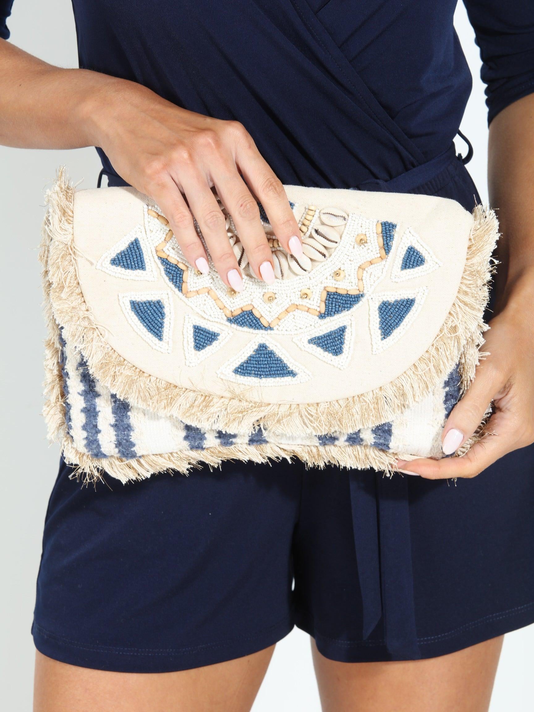 Mykonos Fringe Embroidered Clutch