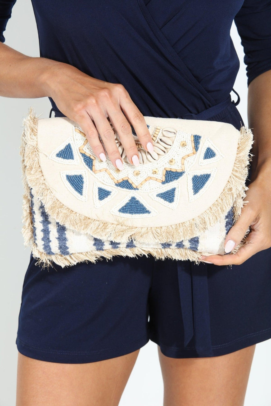 Mykonos Fringe Embroidered Clutch