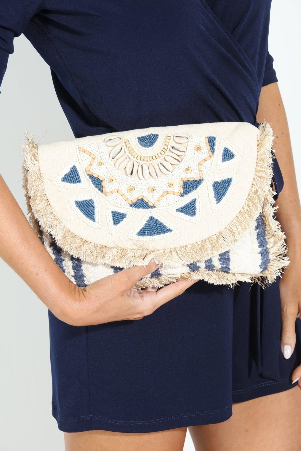 Mykonos Fringe Embroidered Clutch