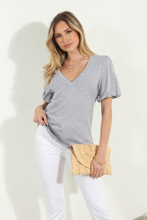 Heather Grey Puff Sleeve Tee-FINAL SALE
