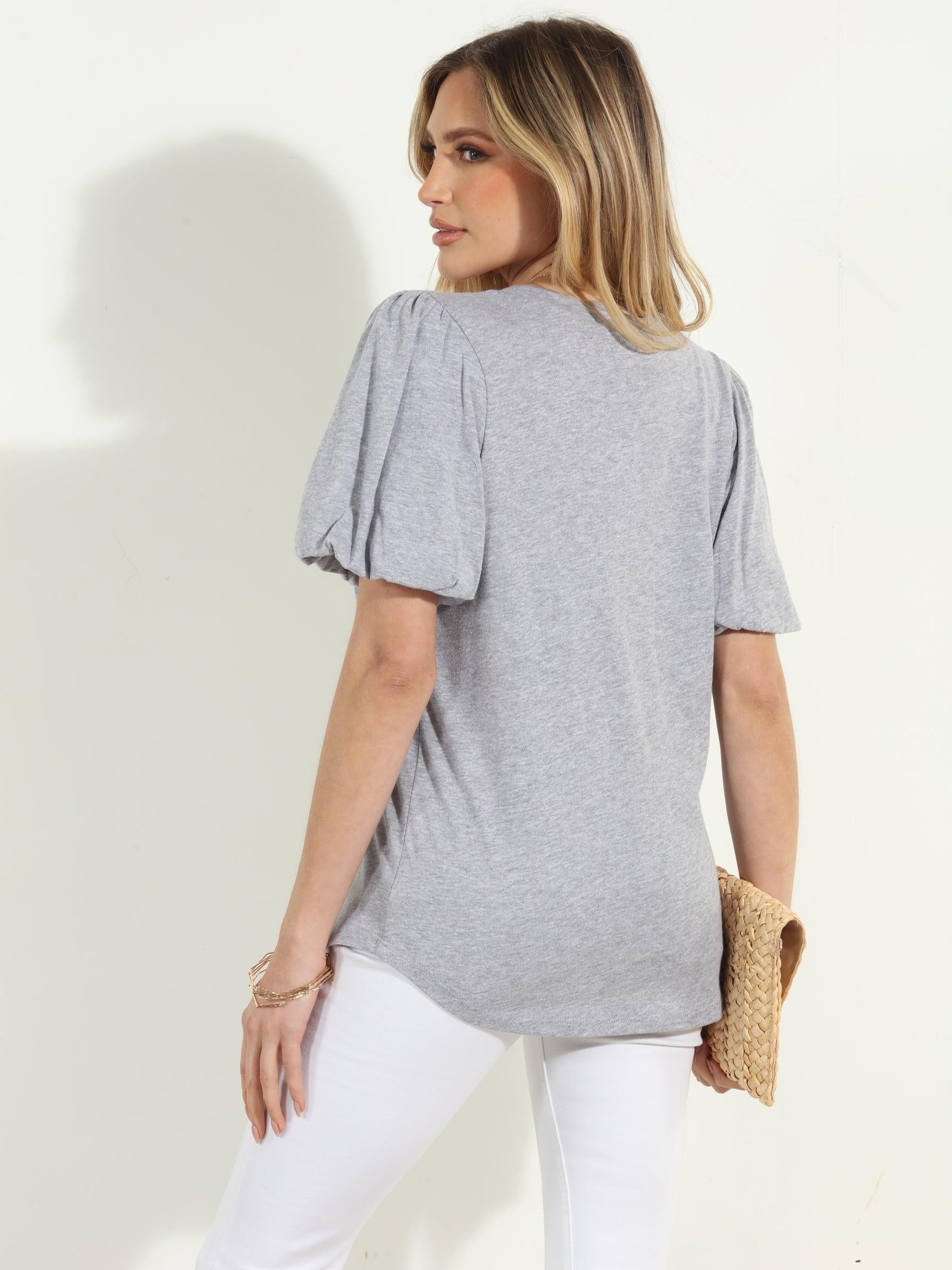 Heather Grey Puff Sleeve Tee-FINAL SALE