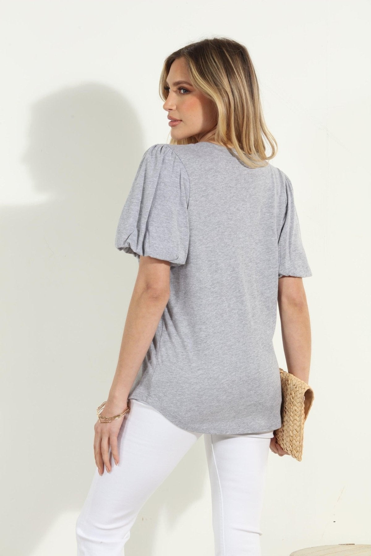 Heather Grey Puff Sleeve Tee-FINAL SALE