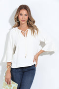 Ivory Politan 3/4 Bell Sleeve Blouse-FINAL SALE