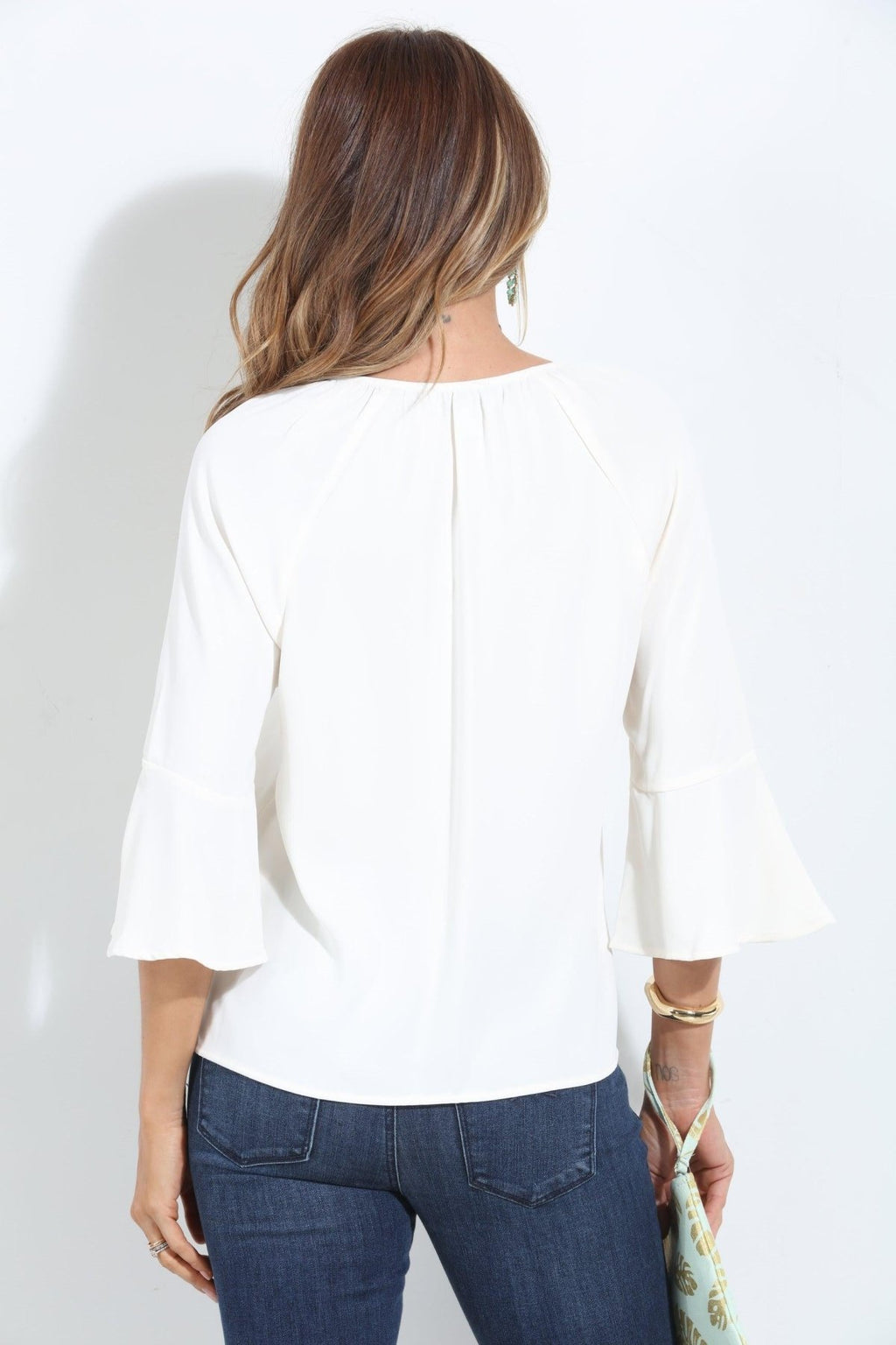 Ivory Politan 3/4 Bell Sleeve Blouse-FINAL SALE