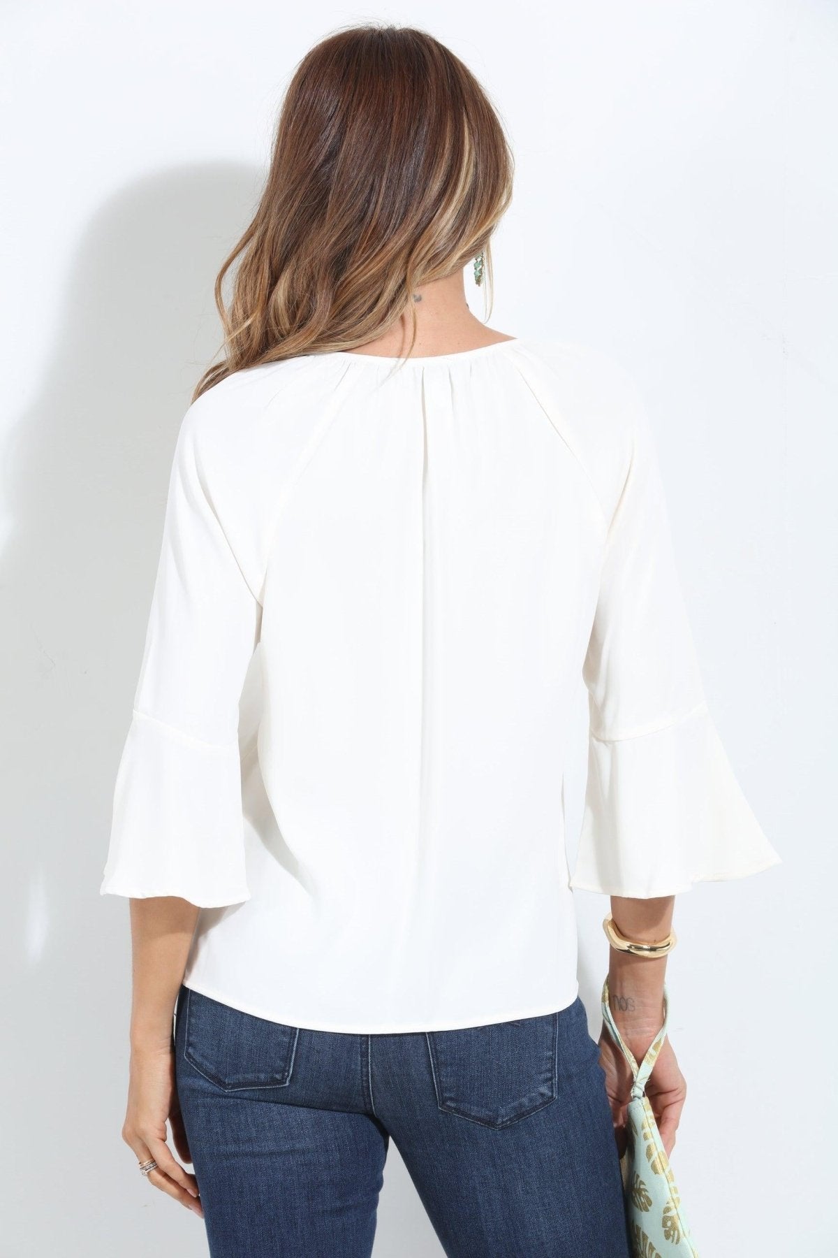 Ivory Politan 3/4 Bell Sleeve Blouse-FINAL SALE