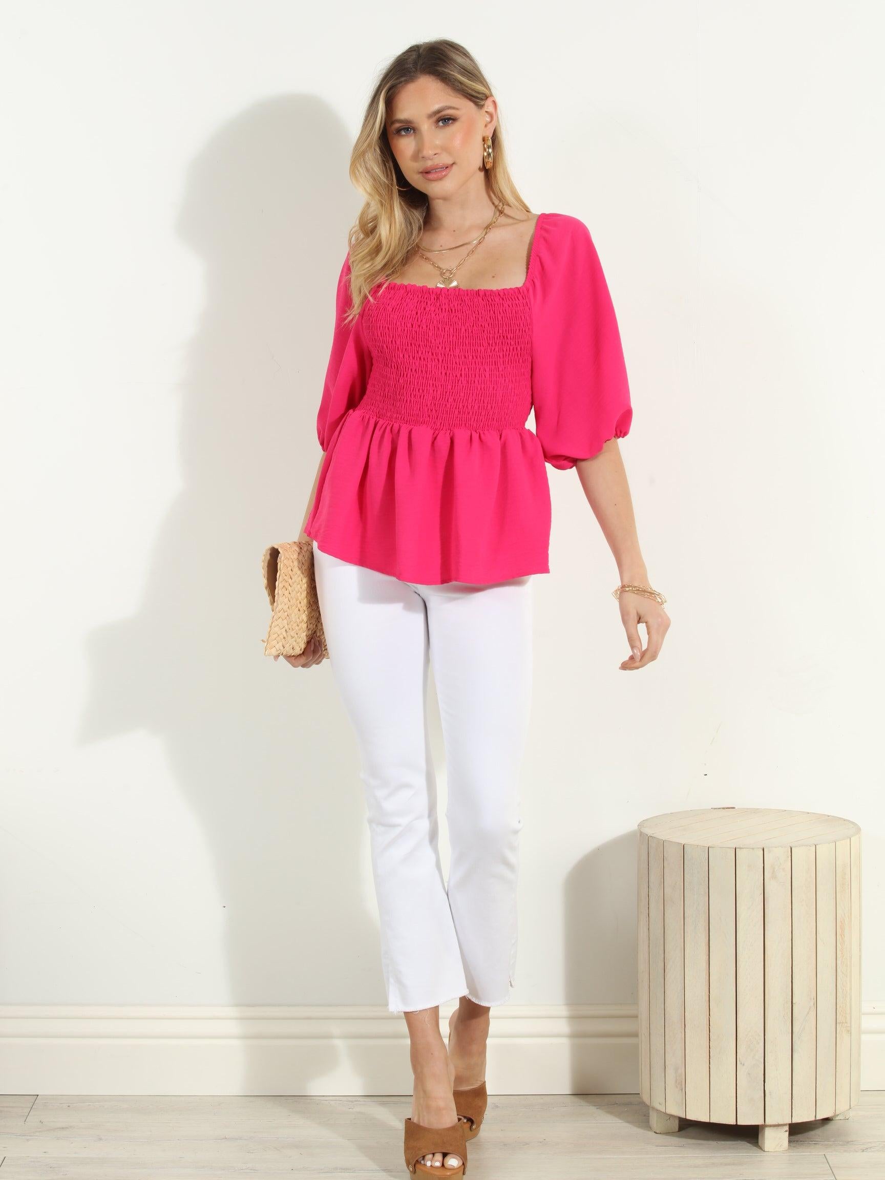 Fuchsia Airflow Smocked Blouse-FINAL SALE