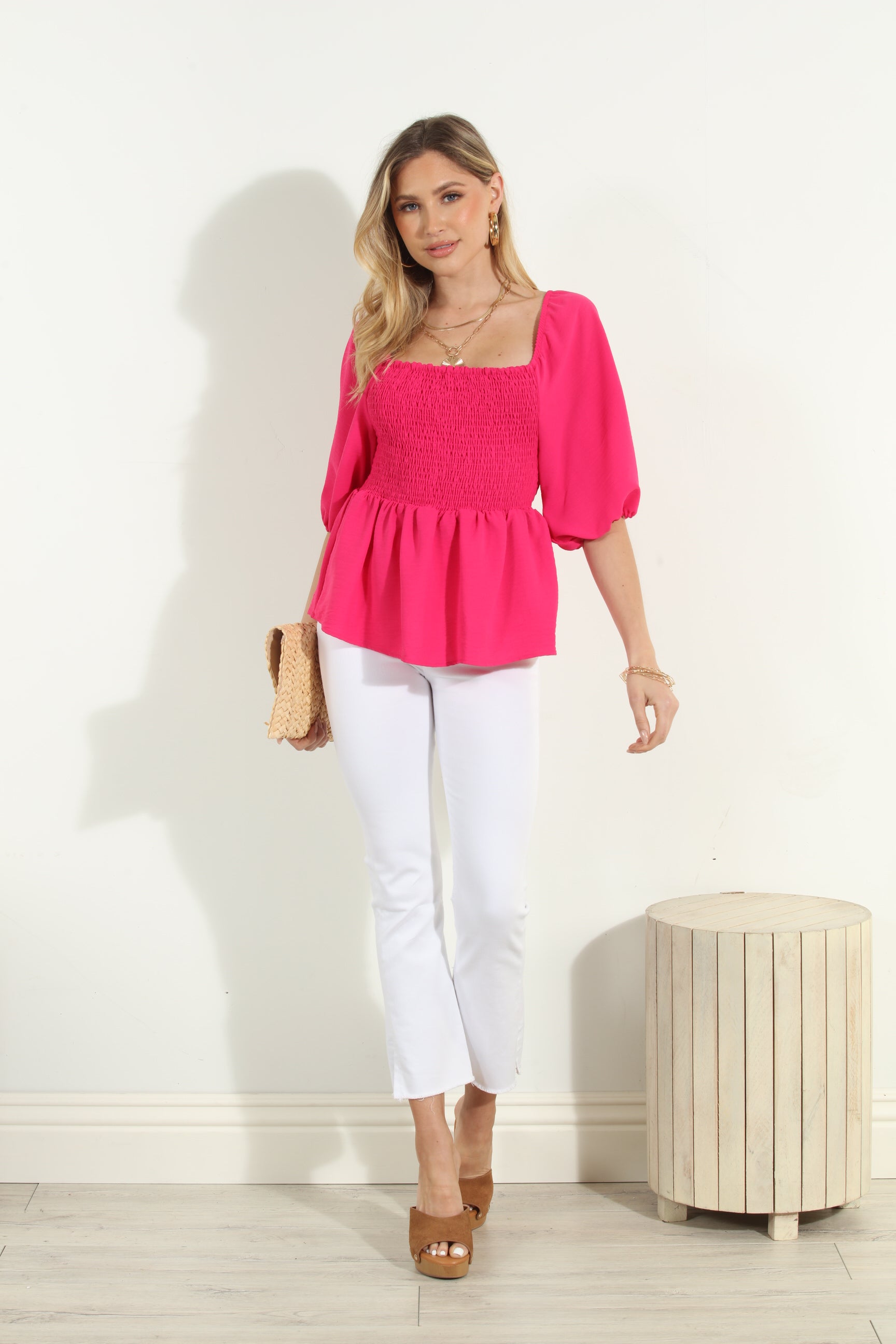 Fuchsia Airflow Smocked Blouse-FINAL SALE