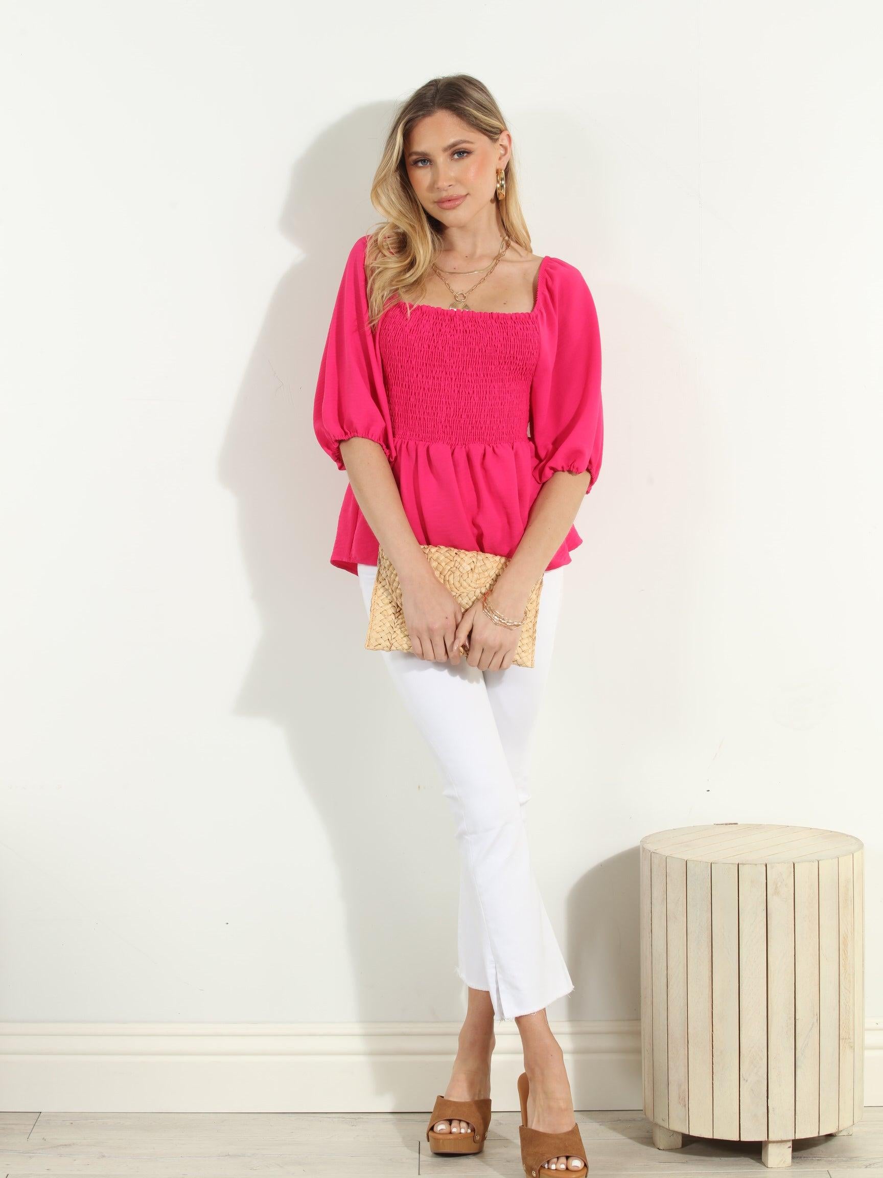 Fuchsia Airflow Smocked Blouse-FINAL SALE