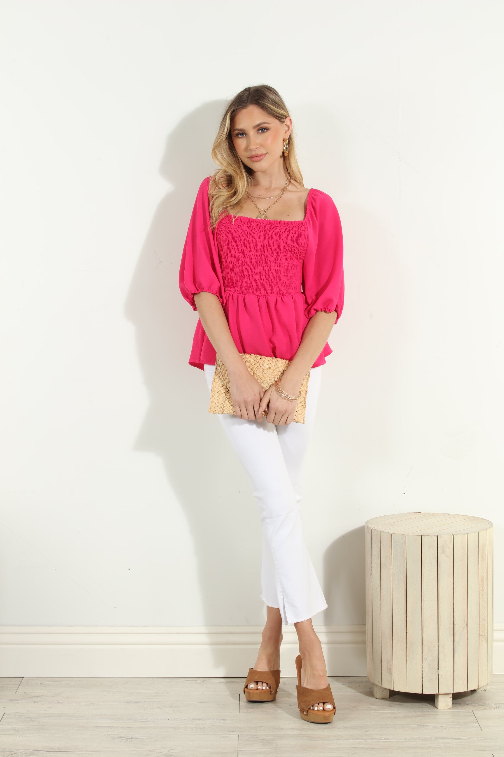 Fuchsia Airflow Smocked Blouse-FINAL SALE