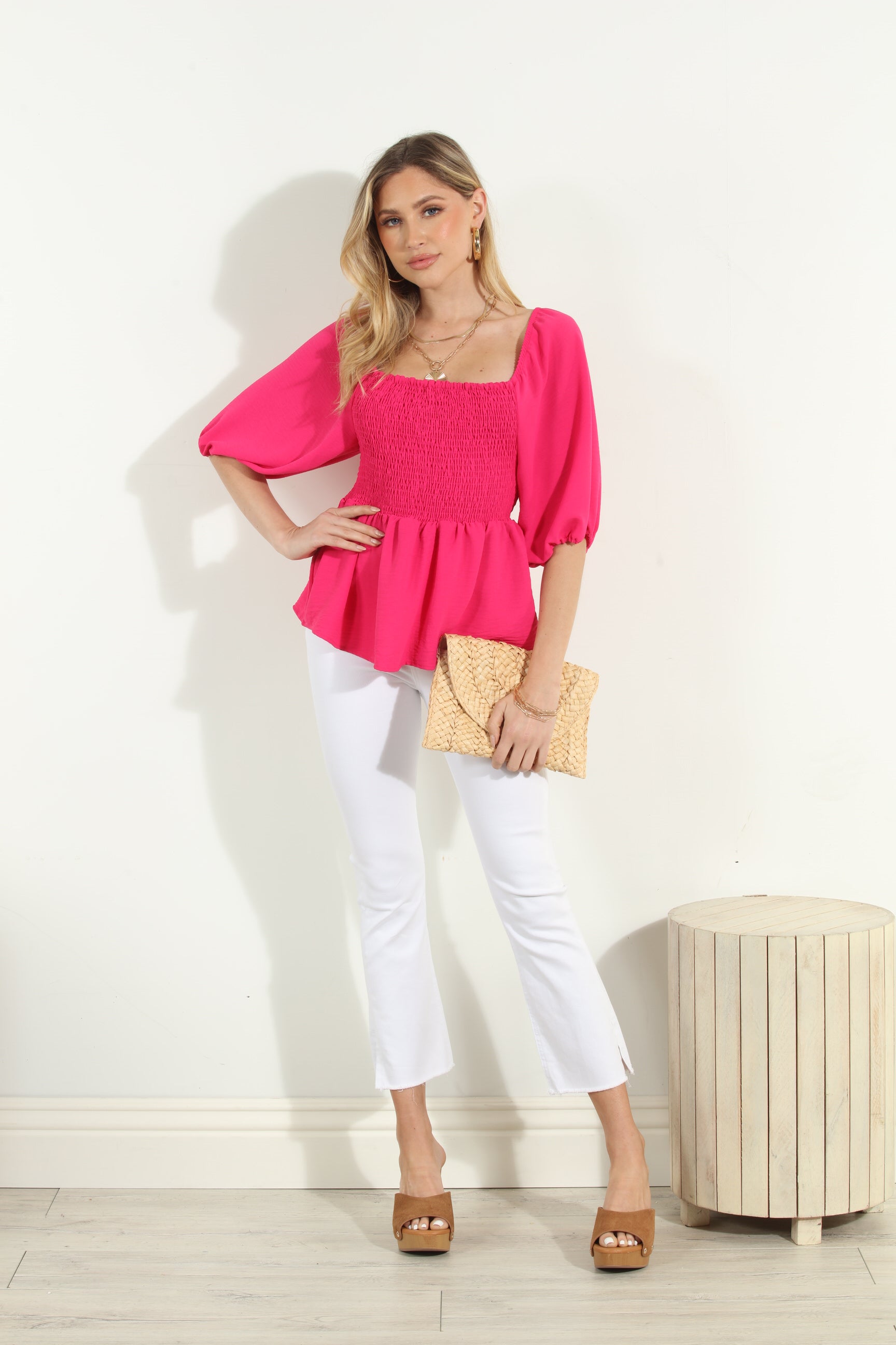 Fuchsia Airflow Smocked Blouse-FINAL SALE